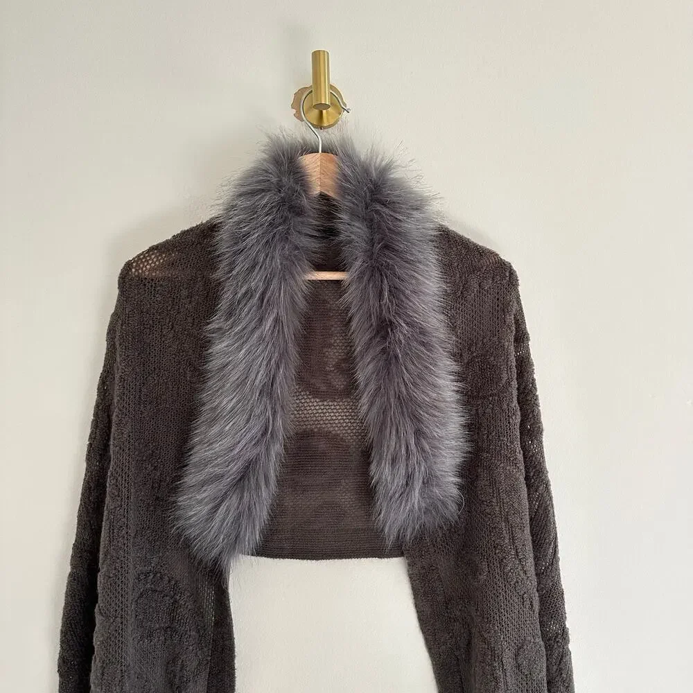 Cashmere Rabbit Fur Neck Warmer Wrap Gray One Size - Picture 4 of 10